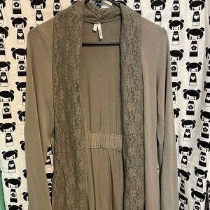 Studio Y Grey Lacey Cardigan Tie in Back